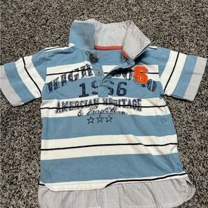 Pumpkin Patch Blue and White Button Down Shirt with Stripes